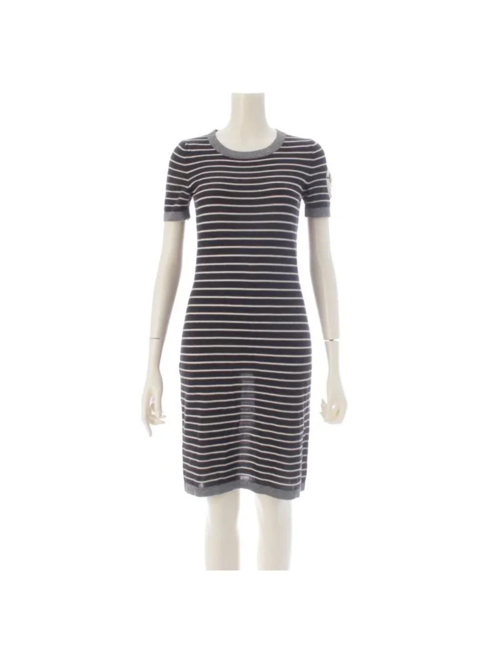 Chanel 09c Cashmere Silk Sleeve CC Logo Design Short Long Knit Dress Silver
